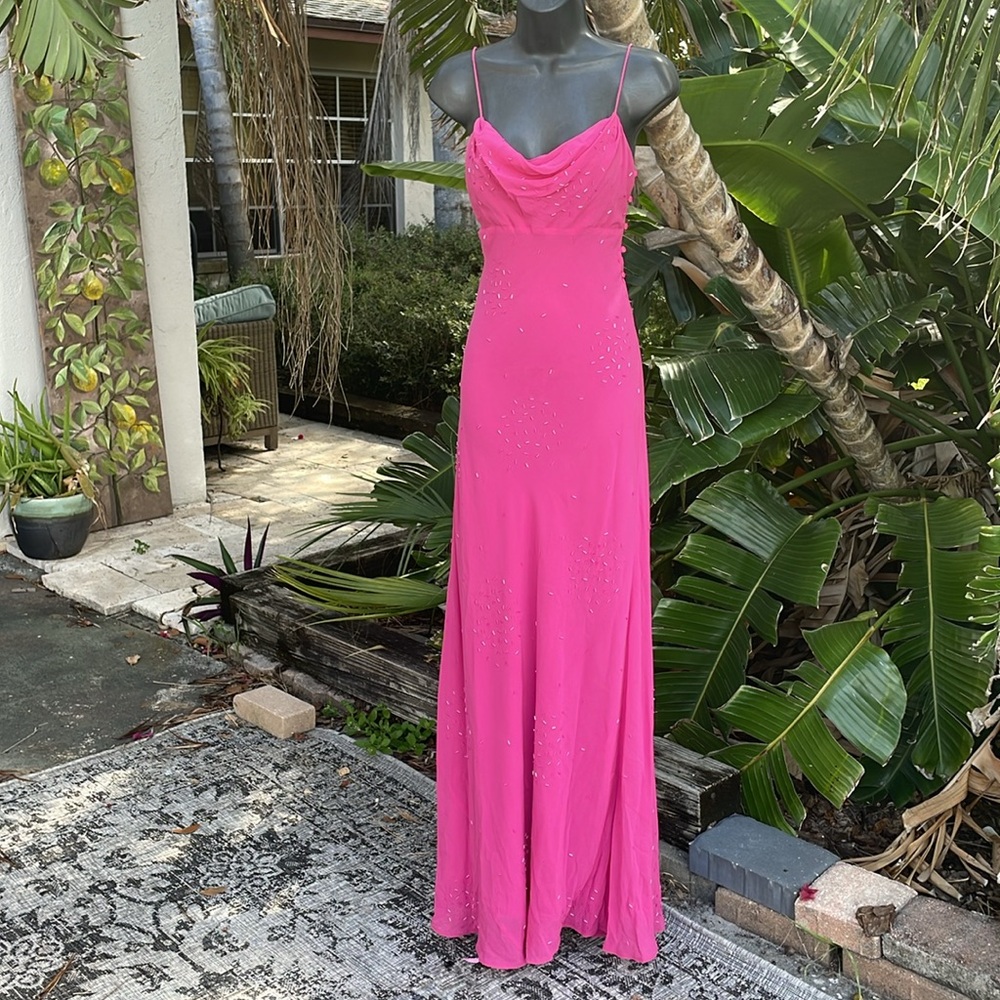 Silk Cowl, neck, bias, cut beaded slip dress